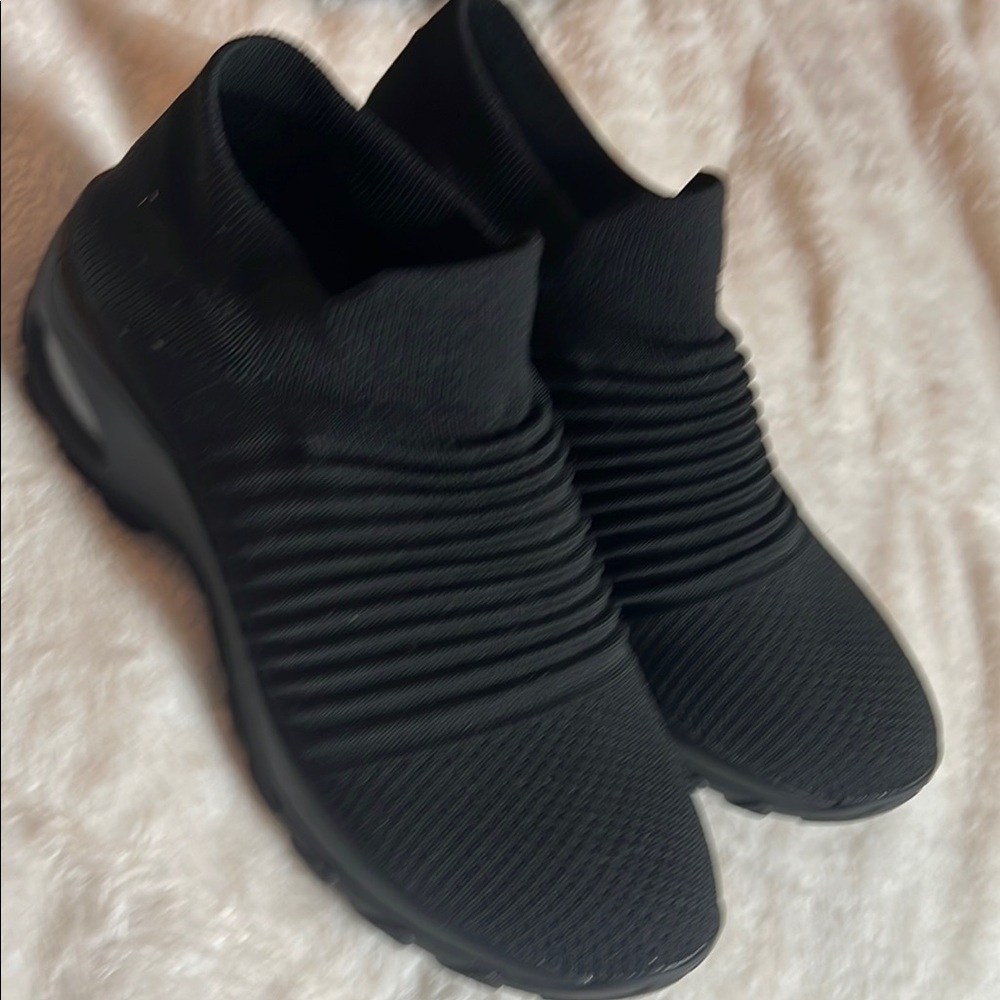 Black Knit Slip-On Sneakers